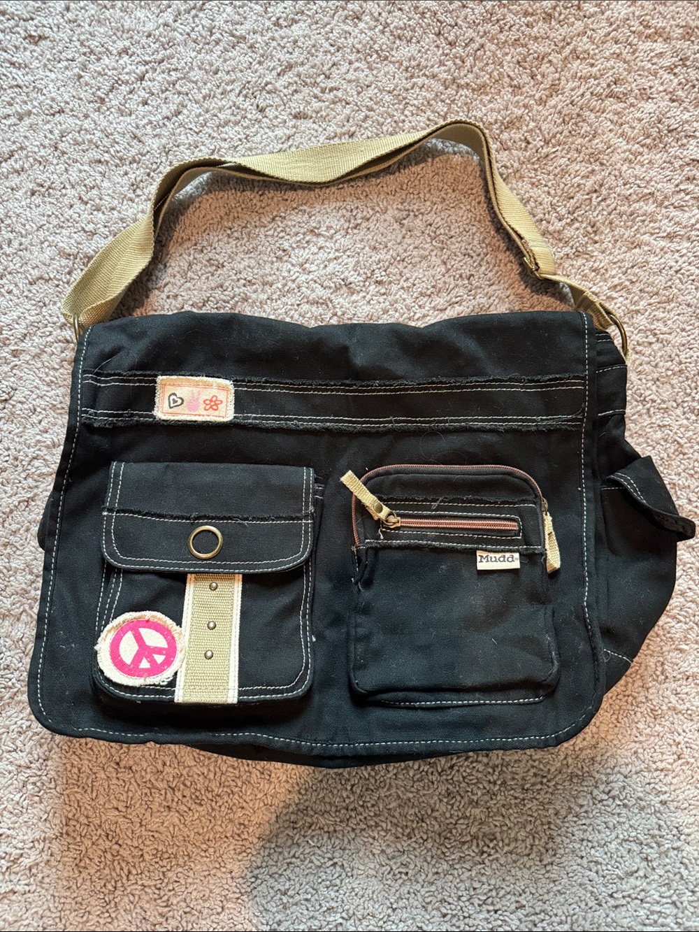 Mudd Rare Vintage Y2k Black Canvas Messenger Bag